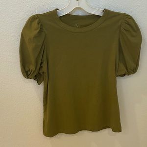 Olive Green Puff Sleeve Crew Neck Tee XS